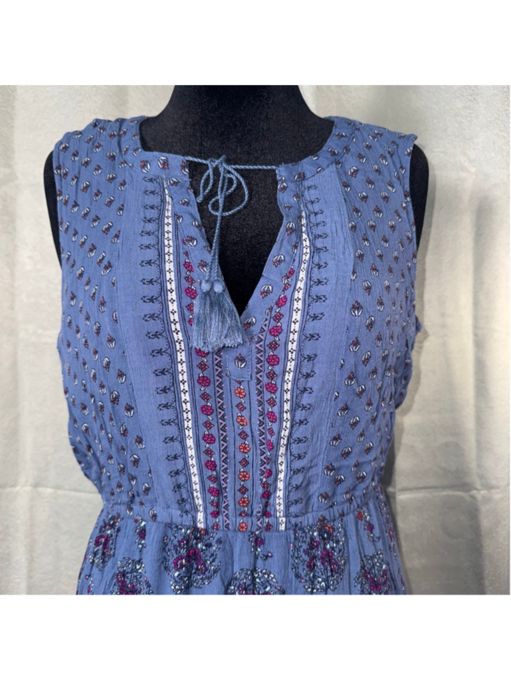 Old Navy Bohemian Maxi Sleeveless Dress Tiered Floral Paisley Print Blue XL - Picture 4 of 10